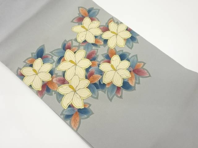 作家物 塩瀬花々模様名古屋帯【中古】【着】