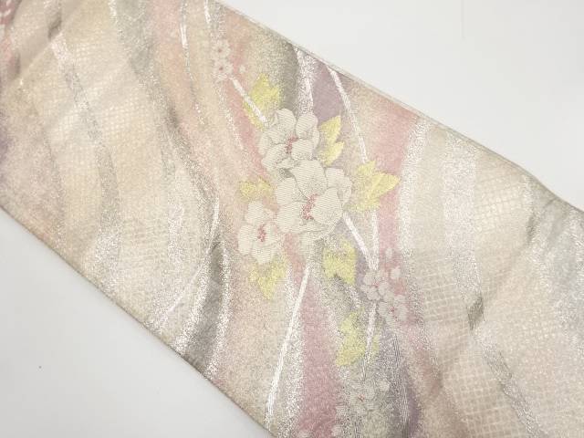 熨斗に花模様織り出し袋帯(材料)【アンティーク】【中古】【着】