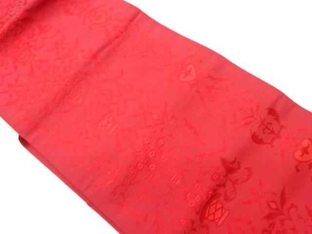 本場筑前博多花瓶に花唐草模様織出し名古屋帯【中古】【着】