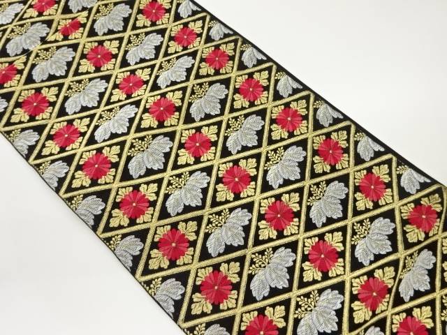 菱に菊・桐模様織出し袋帯【中古】【着】
