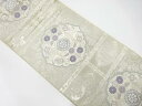 鏡裏に向かい鳳凰・花唐草模様織り出し袋帯(材料)【アンティーク】【中古】【着】