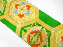 亀甲繋ぎに華紋・向かい蝶模様織り出し袋帯(材料)【アンティーク】【中古】【着】