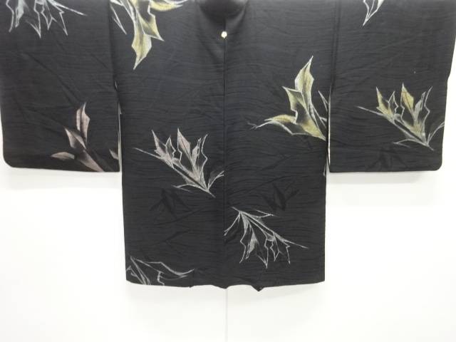 草葉模様織出し一ツ紋絵羽織【大正ロマン】【中古】【着】