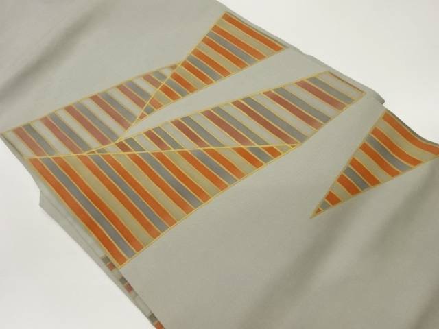 塩瀬切り嵌め風金彩縞模様名古屋帯【中古】【着】