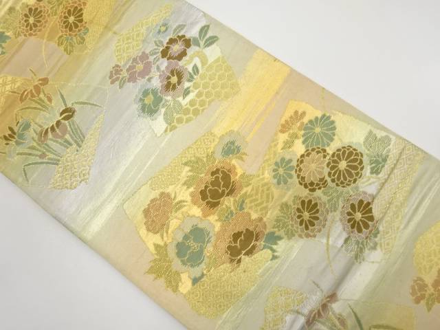 破れ色紙に花模様織り出し袋帯（材料）【アンティーク】【中古】【着】(4)