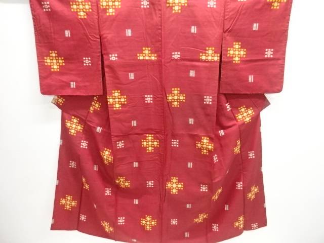 十字模様織出し銘仙着物【アンティーク】【中古】【着】【Pnt】