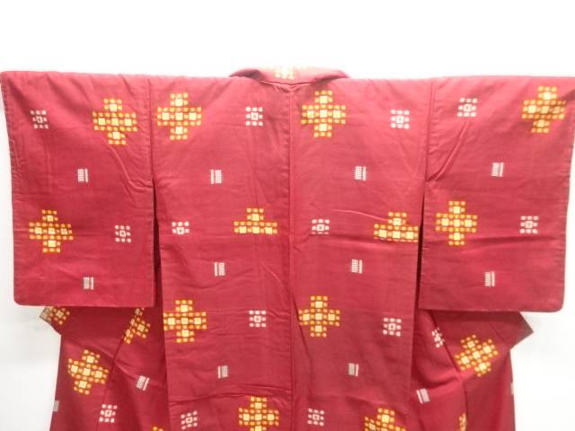 十字模様織出し銘仙着物【アンティーク】【中古】【着】【Pnt】
