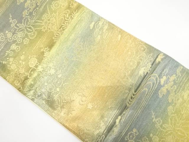 流水に菊模様織り出し袋帯（材料）【アンティーク】【中古】【着】