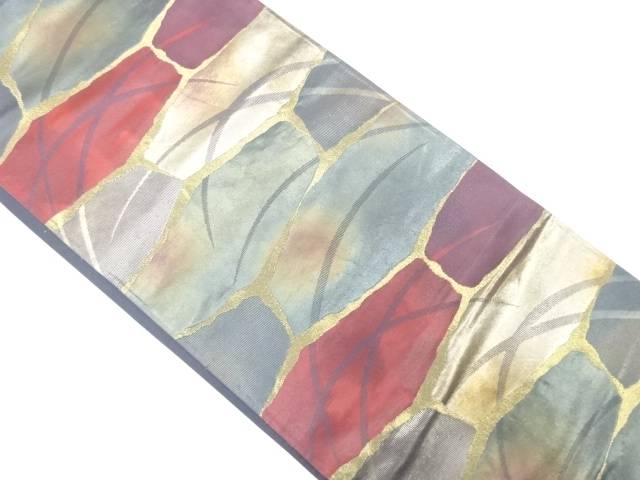 変わり石畳に芝草模様織り出し袋帯（材料）【アンティーク】【中古】【着】