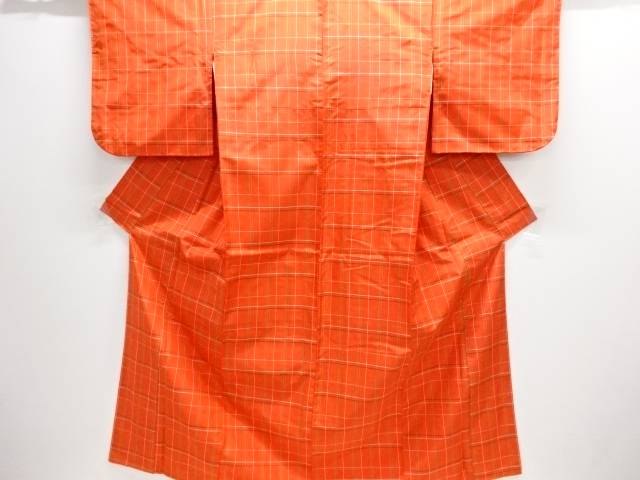 格子織り出し米沢紬着物アンサンブル【中古】【着】