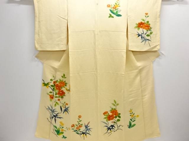 縮緬地花鳥模様一つ紋訪問着【中古】【着】