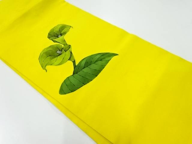 手描き草花模様名古屋帯【アンティーク】【中古】【着】