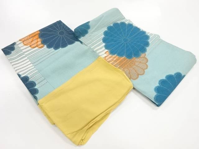 菊模様織出し布団側2点セット【アンティーク】【中古】【着】