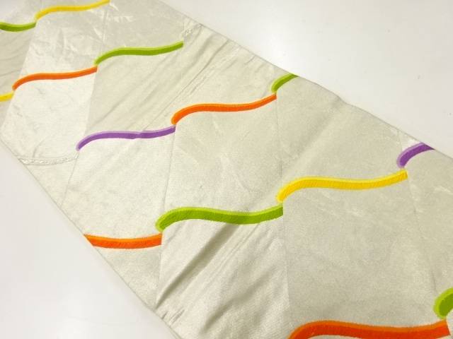 瓦模様織出し袋帯（材料）【アンティーク】【中古】【着】