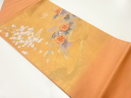 芒に花模様織出し名古屋帯【中古】【着】 芒に花模様織出し名古屋帯【中古】【着】