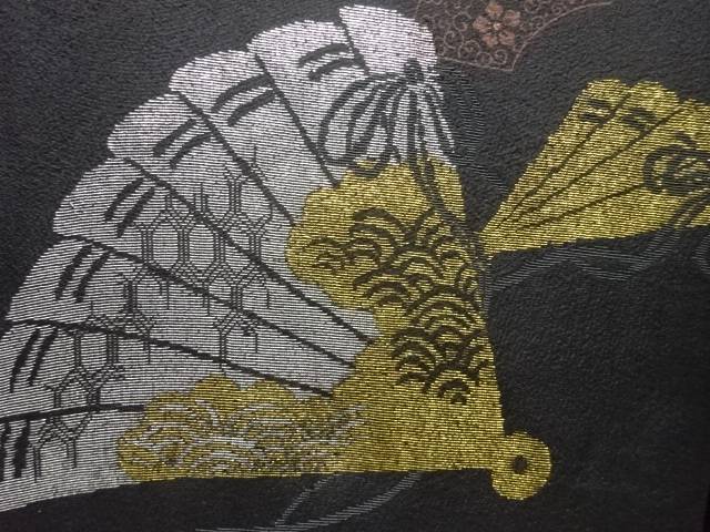 漆檜扇に鼓・地紙模様織出し一ツ紋長絵羽織【アンティーク】【中古】【着】【sp_off】