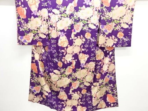 錦紗御所人形に玩具模様長襦袢【アンティーク】【中古】【着】 錦紗御所人形に玩具模様長襦袢【アンティーク】【中古】【着】