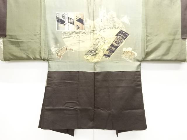 異国ホテル・パンフレット模様肩裏男物羽織【アンティーク】【中古】【着】