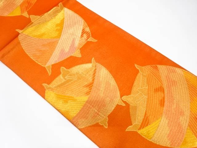 糸巻模様織り出し袋帯（材料）【アンティーク】【中古】【着】