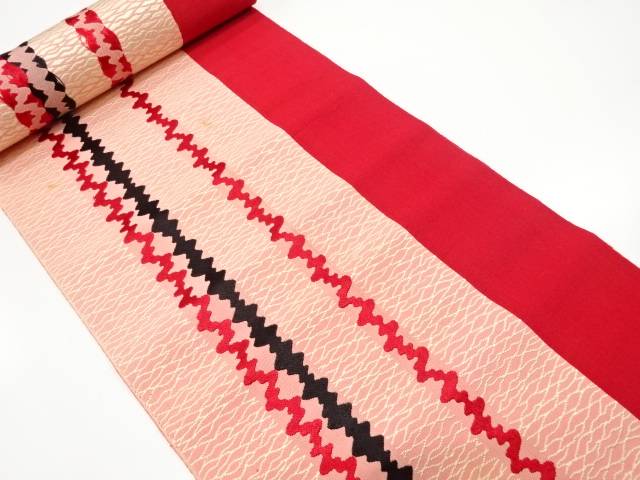 よろけ縞模様織り出し八寸帯地反物【アンティーク】【中古】【着】