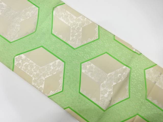 亀甲繋ぎに桜模様織り出し袋帯（材料）【アンティーク】【中古】【着】