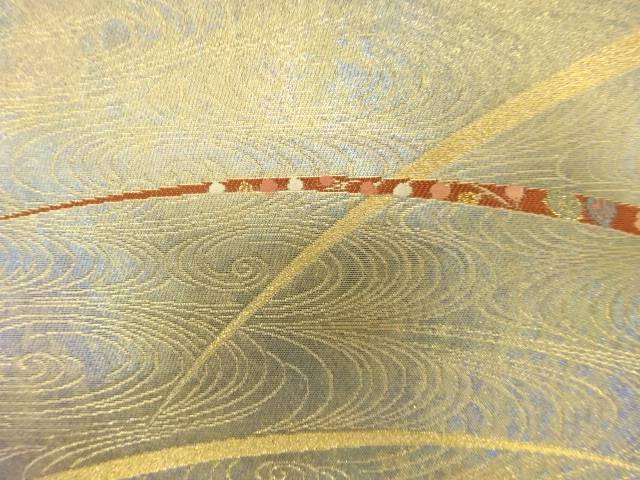 引箔　芝草に菊・芒模様織り出し　袋帯【中古】【着】