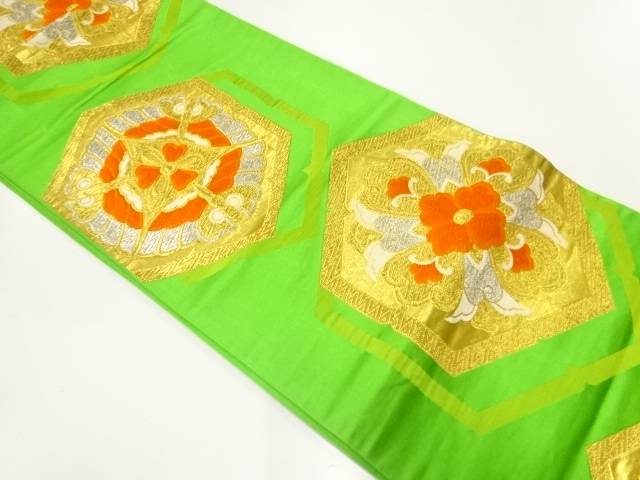 花亀甲模様織出し袋帯（材料）【アンティーク】【中古】【着】