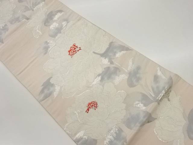 牡丹模様織出し袋帯【中古】【着】