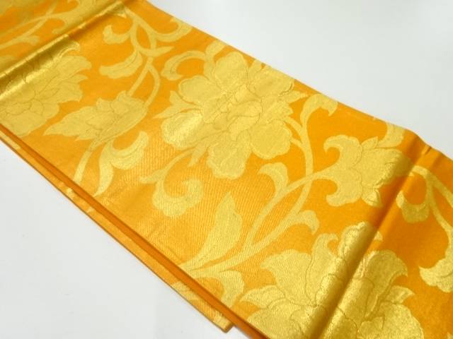 花唐草模様織出し袋帯（材料）【アンティーク】【中古】【着】