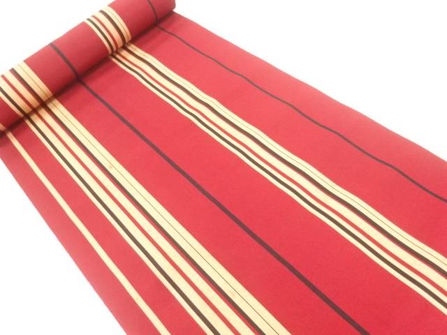 本場筑前博多縞模様織出し八寸帯地反物【アンティーク】【中古】【着】