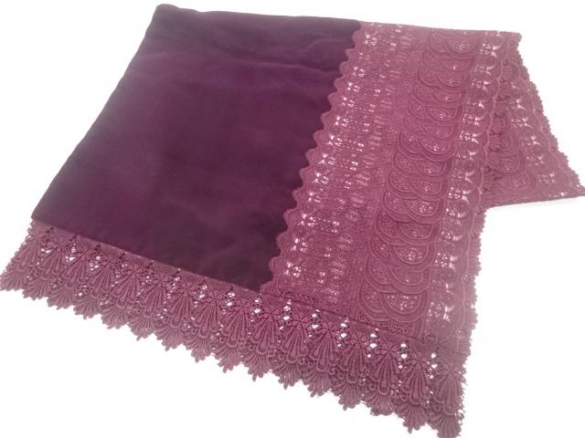 ビロードレース花模様ショール【中古】【着】