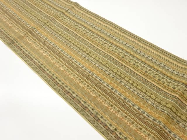 本場筑前博多縞に草花・菱模様織出し名古屋帯【中古】【着】(4)