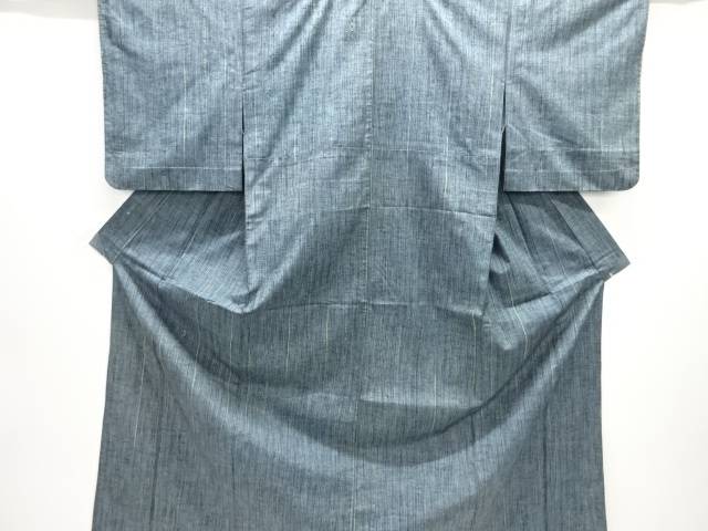 縞織り出し手織り紬単衣着物【アンティーク】【中古】【着】(4)