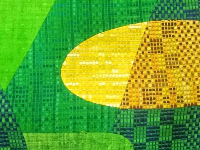 手織り紬切り嵌め抽象模様織出し袋帯（材料）【アンティーク】【中古】【着】