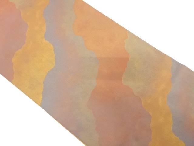 霞模様織出し全通袋帯（材料）【アンティーク】【中古】【着】