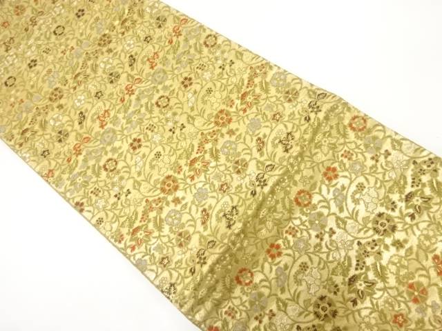 龍村晋謹製　名物早雲寺銀欄錦模様織出し全通袋帯（着用可）【アンティーク】【中古】【着】