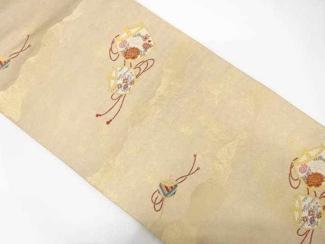 道長取りに糸巻模様織り出し袋帯(材料)【アンティーク】【中古】【着】【sp_off】