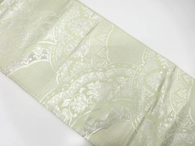 花青海波模様織り出し袋帯(材料)【アンティーク】【中古】【着】