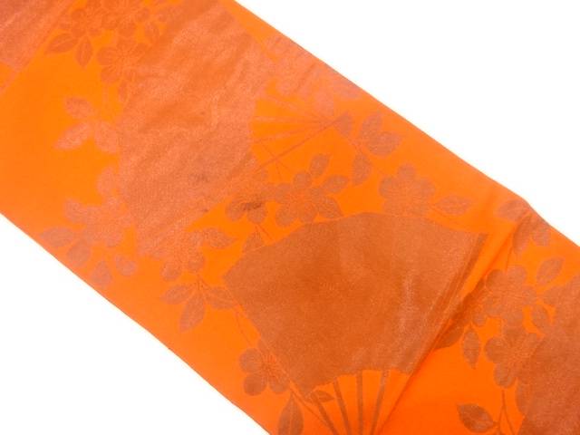 扇に枝花模様織り出し袋帯（材料）【アンティーク】【中古】【着】