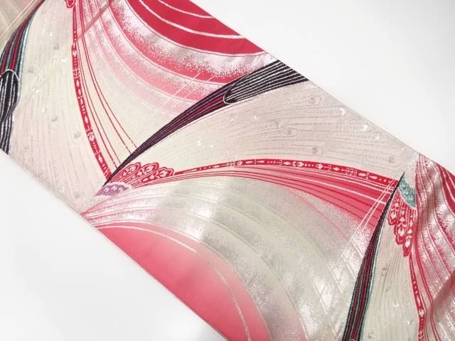 抽象孔雀模様織り出し全通袋帯（材料）【アンティーク】【中古】【着】(4)