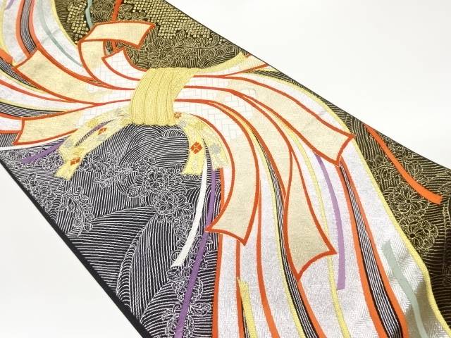 束ね熨斗に花唐草模様織出し袋帯【中古】【着】