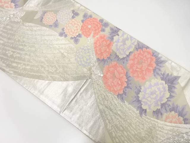 孔雀に牡丹模様織り出し袋帯【中古】【着】