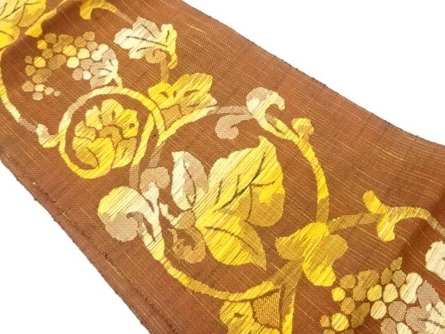 手織り真綿紬葡萄蔓草模様織出し名古屋帯【中古】【着】