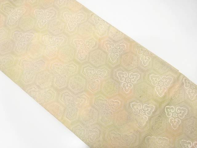 毘沙門亀甲に花模様織出し袋帯（材料）【アンティーク】【中古】【着】