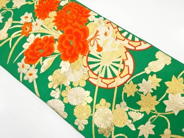 花車模様織り出し袋帯（着用可）【アンティーク】【中古】【着】【袋帯】