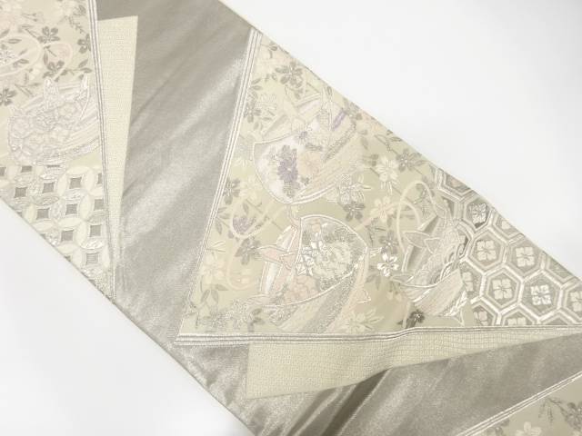 重ね色紙に糸巻模様織り出し袋帯(材料)【アンティーク】【中古】【着】【袋帯】