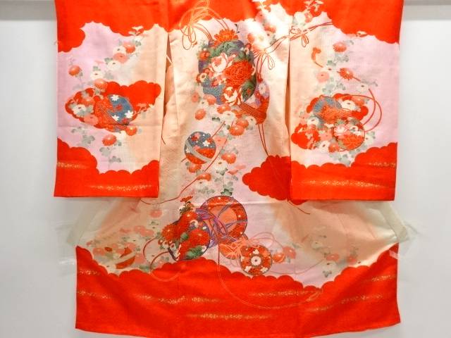 鈴に花鼓模様子供着物【中古】【着】【その他】