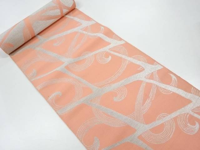 唐草模様織出し八寸帯地反物【アンティーク】【中古】【着】【その他】