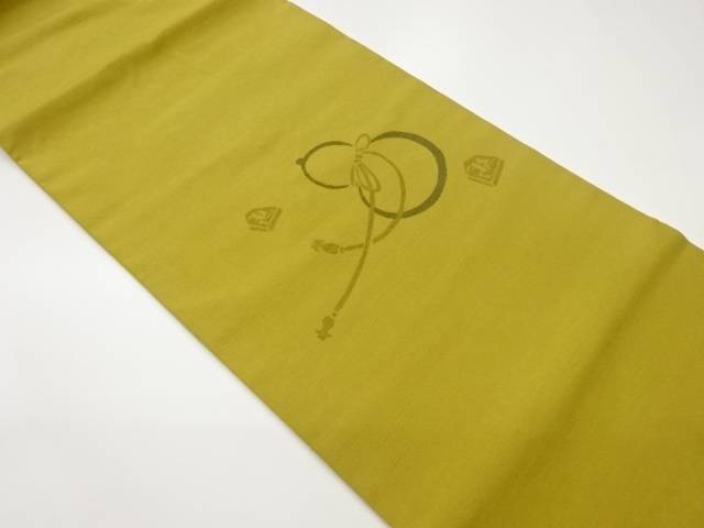 手織り紬瓢箪に将棋駒模様織出し開き名古屋帯（額縁仕立て）【中古】【着】【名古屋帯】【sp_off】