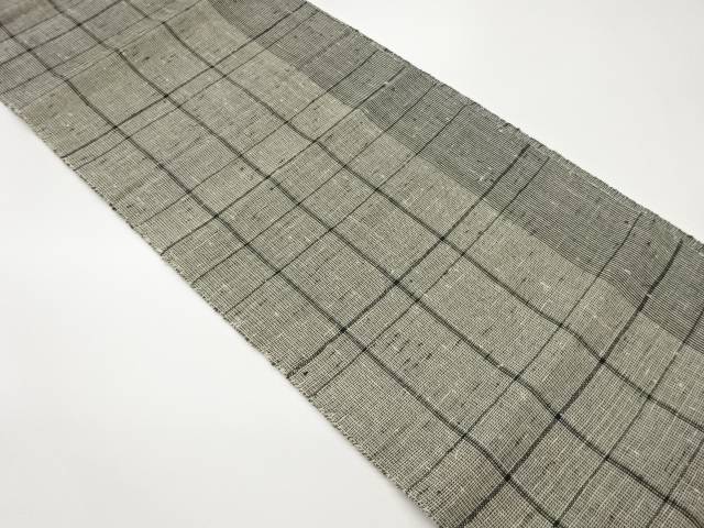手織り真綿紬格子模様織出し名古屋帯【中古】【着】【名古屋帯】